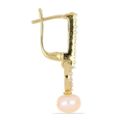 BUY STERLING SILVER GOLD PLATED PEACH FRESHWATER PEARL GEMSTONE EARRINGS